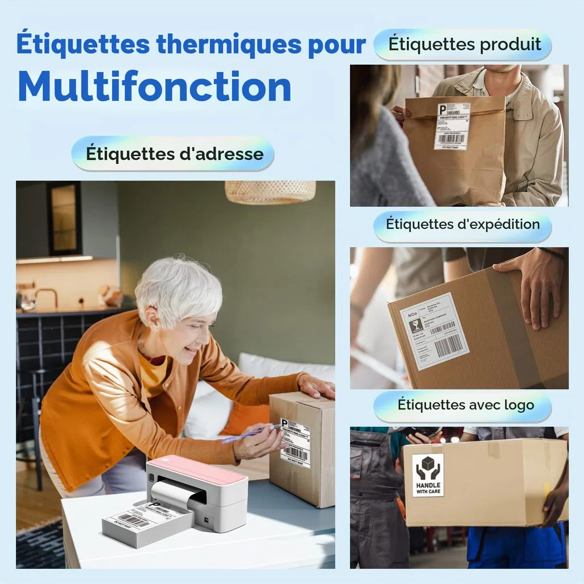 Phomemo 4''x 6'' Étiquettes Thermiques, Etiquette Imprimante Thermique, Compatible avec les Imprimante Thermique Etiquette, Compatible avec 241bt 520bt Imprimante (500 étiquettes pliantes) Blanc